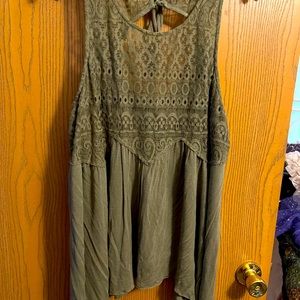 Olive green tank with lace